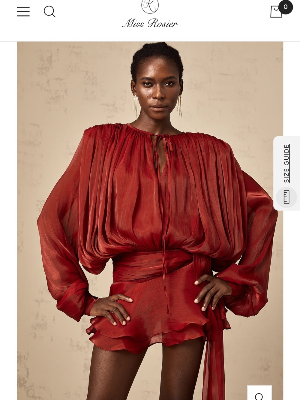 Miss Rosier Red Mini Dress with Sheer Pleated Blouson